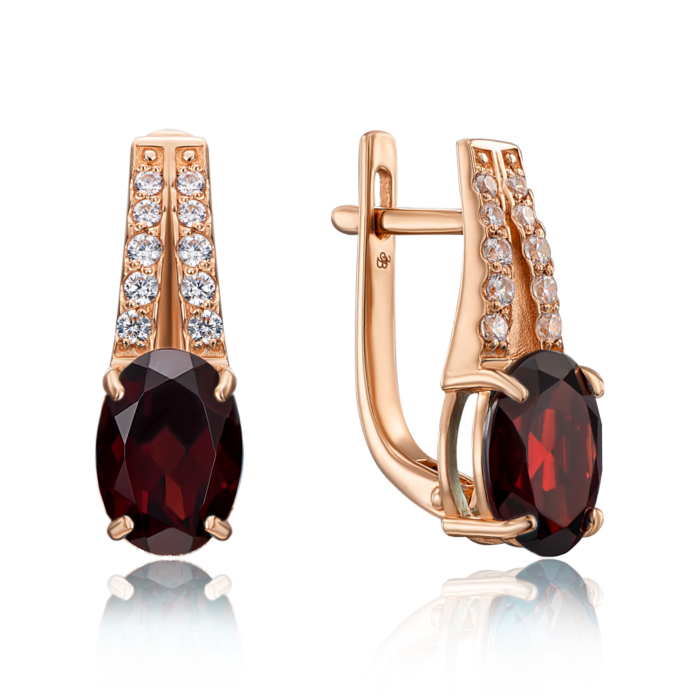 Золоті сережки з гранатом та фіанітами. Артикул 50253/гр к
