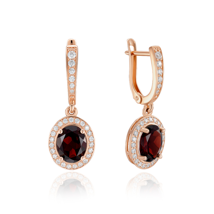 Золотые серьги с гранатом и фианитами. Артикул 50258/01/0/7258