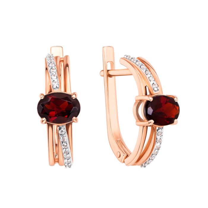 Золотые серьги с гранатом и фианитами. Артикул 50273/гр к