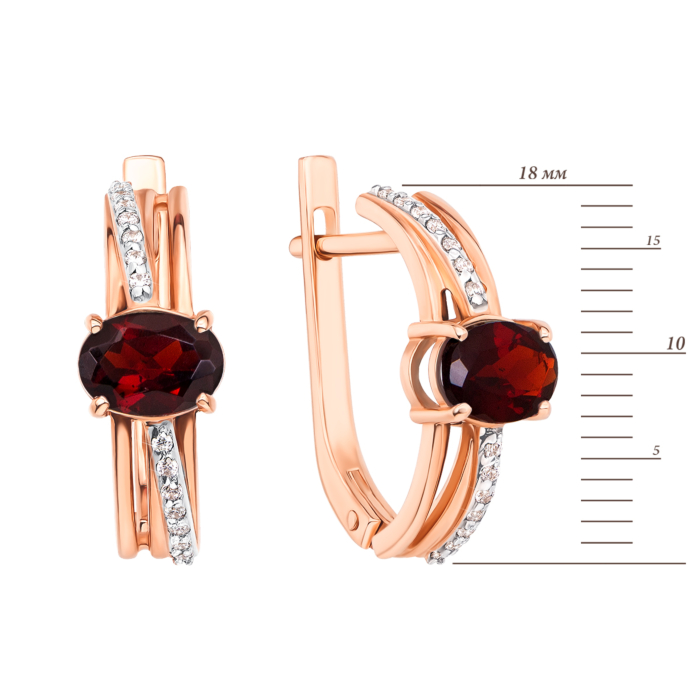 Золотые серьги с гранатом и фианитами. Артикул 50273/гр к
