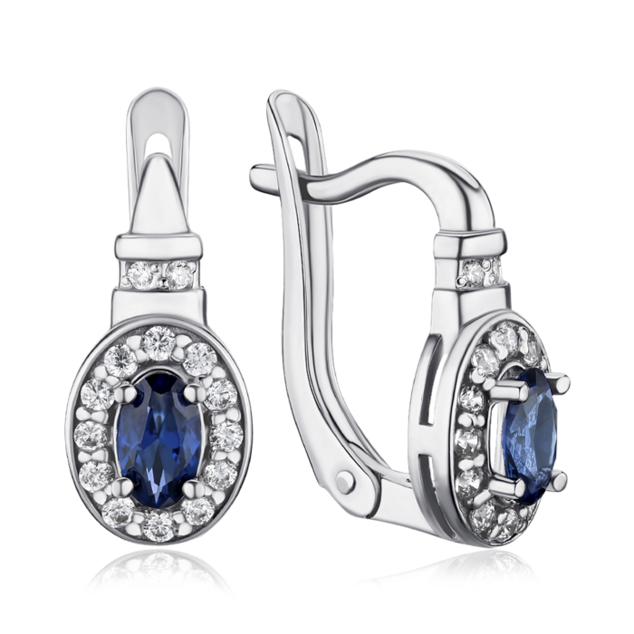 Серьги из серебра с сапфиром и фианитами 50274/12/1/1115