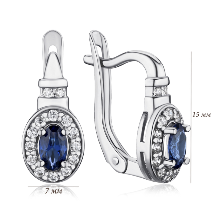 Серьги из серебра с сапфиром и фианитами 50274/12/1/1115