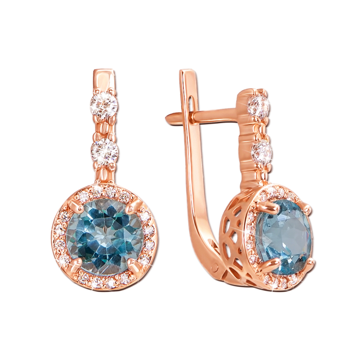 Золоті сережки з топазом і фіанітами. Артикул 50276/топ к