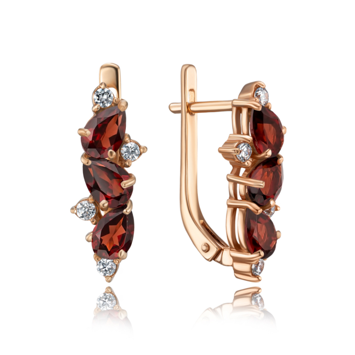 Золоті сережки з гранатом і фіанітами. Артикул 50279/гр к