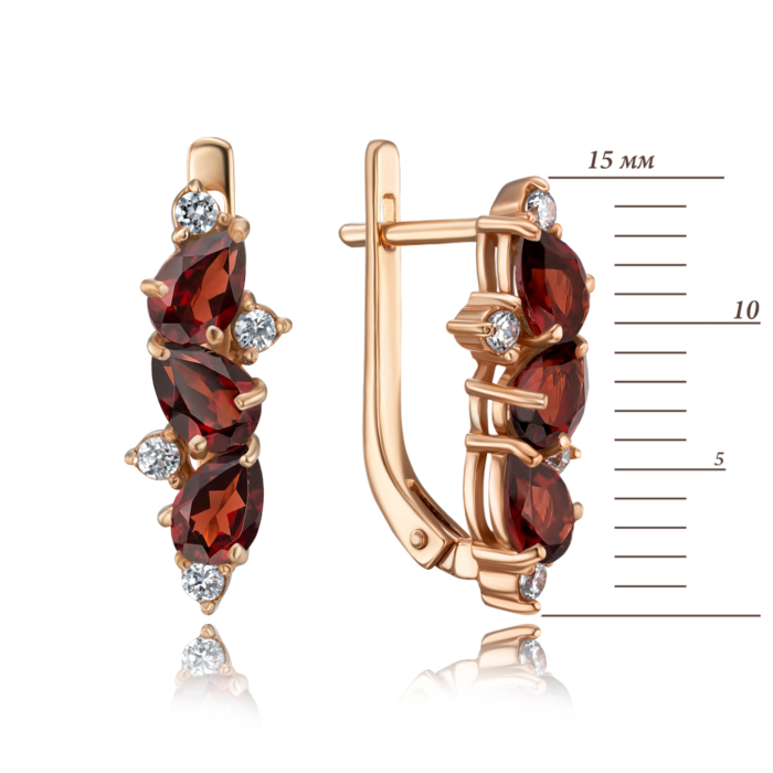 Золоті сережки з гранатом і фіанітами. Артикул 50279/гр к