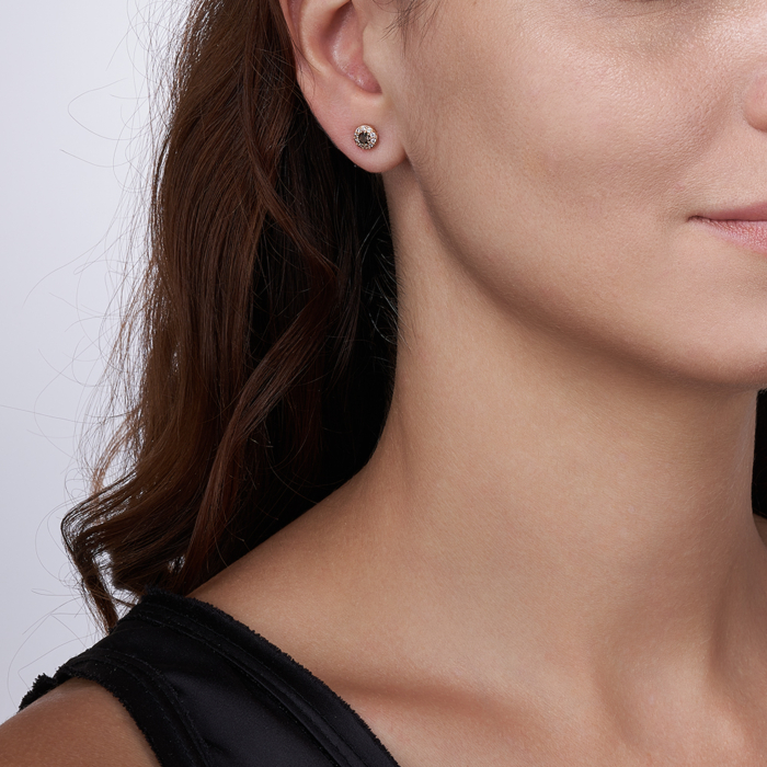 Золотые пуссеты с раухтопазом и фианитами. Артикул 50283/01/0/5126 (50283/раух кп)