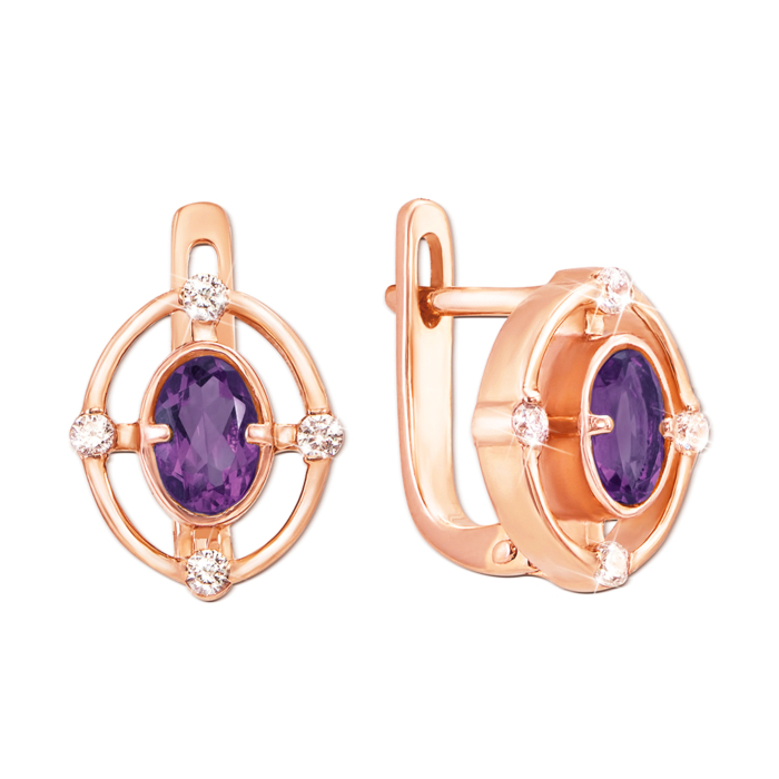 Золотые серьги с аметистом и фианитами. Артикул 50284/ам кп