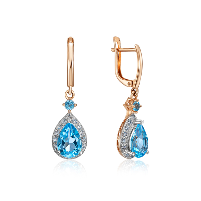 Золоті сережки-підвіски з топазом swiss і фіанітами. Артикул 50308/01/1/5351