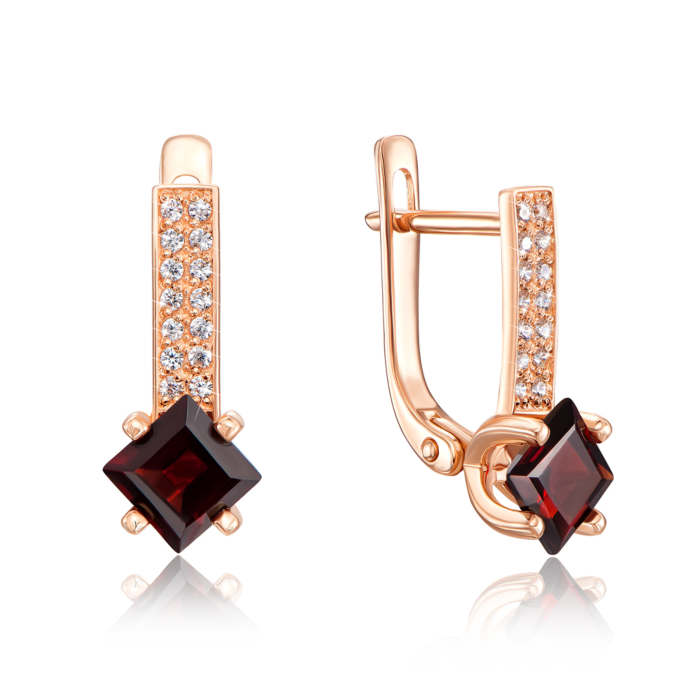 Золотые серьги с гранатом и фианитами. Артикул 50317/01/0/5052