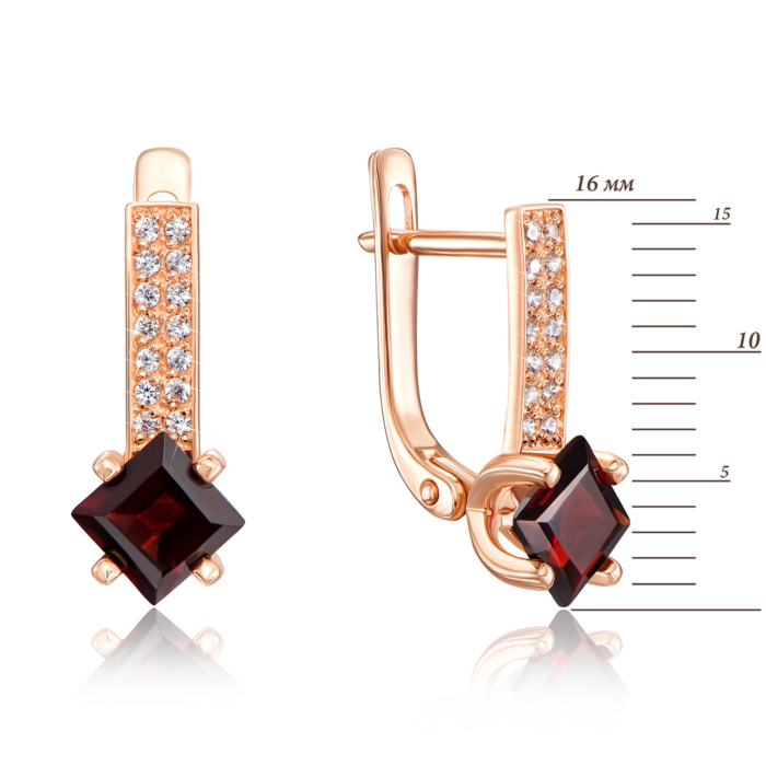 Золотые серьги с гранатом и фианитами. Артикул 50317/01/0/5052