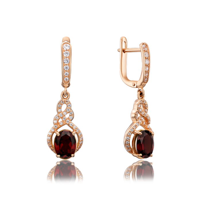 Золотые серьги-подвески с гранатом и фианитами (50321/01/0/5275)