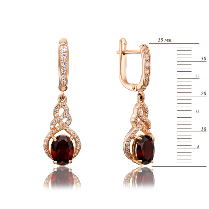 Золотые серьги-подвески с гранатом и фианитами (50321/01/0/5275)