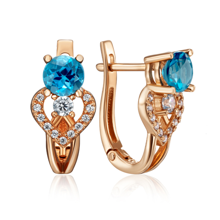 Золоті сережки з топазом і фіанітами. Артикул 50326/топ к