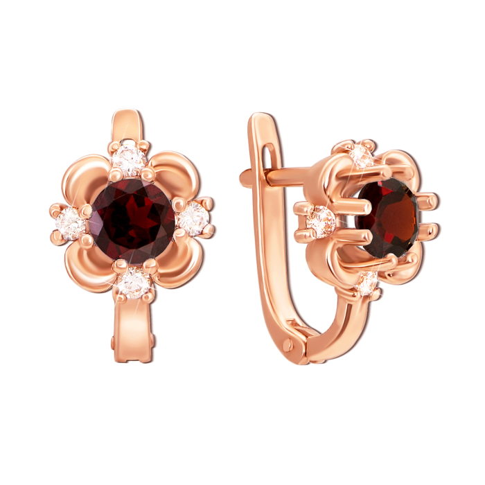 Золоті сережки з гранатом і фіанітами. Артикул 50328/гр к
