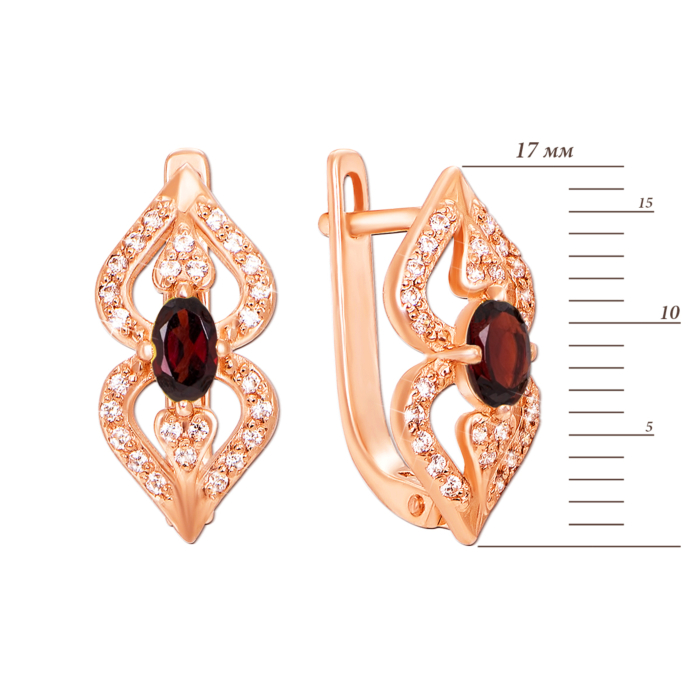 Золоті сережки з гранатом і фіанітами. Артикул 50334/гр к