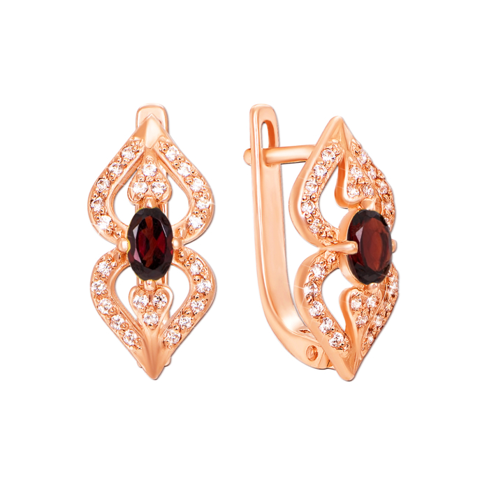 Золоті сережки з гранатом і фіанітами. Артикул 50334/гр к