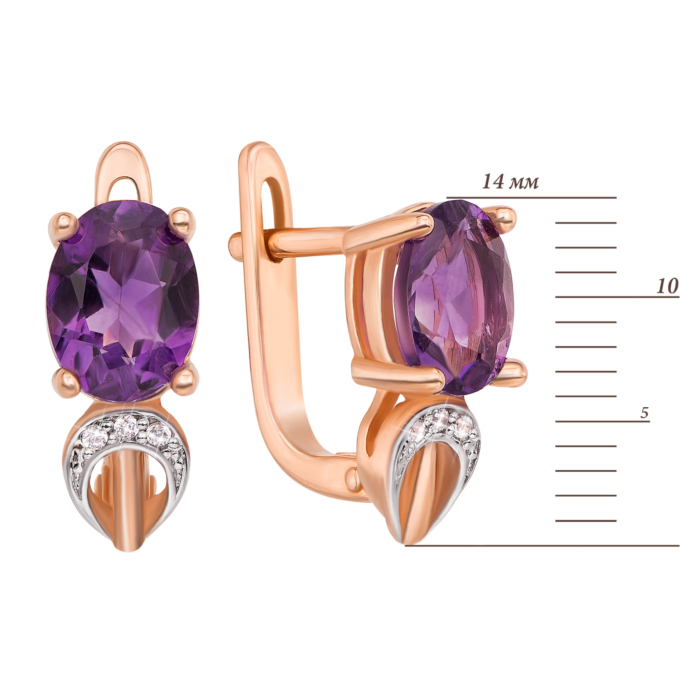 Золоті сережки з аметистом і фіанітами. Артикул 50335/ам к