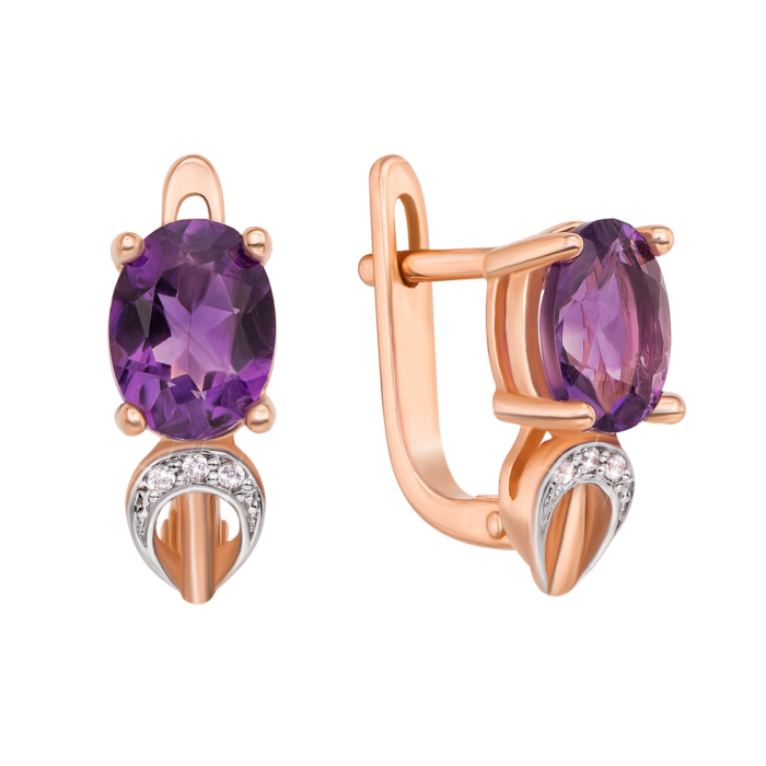 Золоті сережки з аметистом і фіанітами. Артикул 50335/ам к