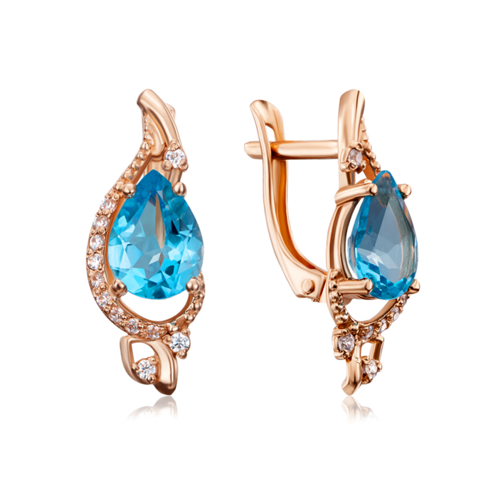 Золоті сережки з топазом і фіанітами. Артикул 50340/топ к