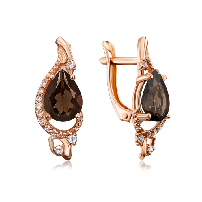 Золоті сережки з раухтопазом і фіанітами. Артикул 50340/раух к