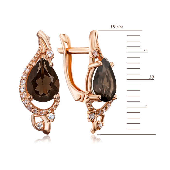 Золоті сережки з раухтопазом і фіанітами. Артикул 50340/раух к