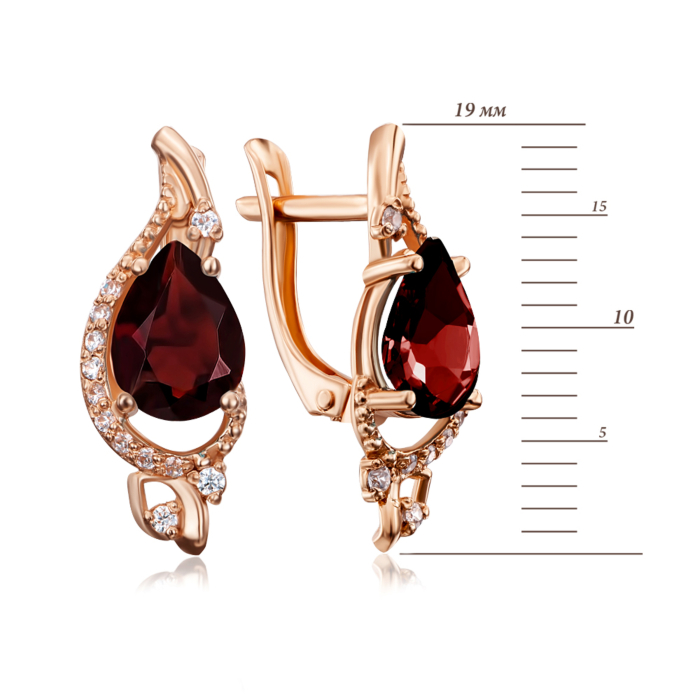 Золоті сережки з гранатом і фіанітами. Артикул 50340/гр к