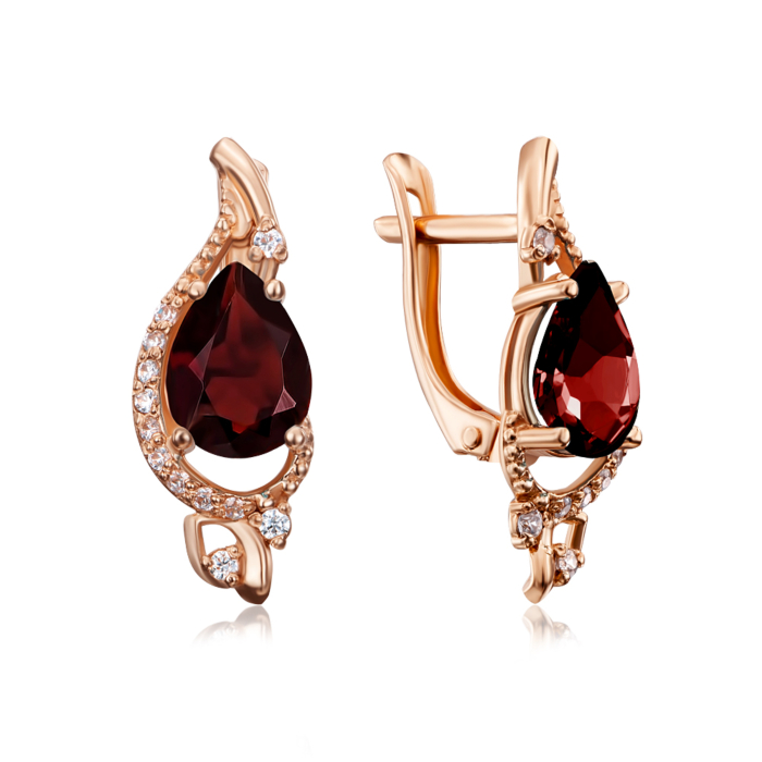 Золоті сережки з гранатом і фіанітами. Артикул 50340/гр к