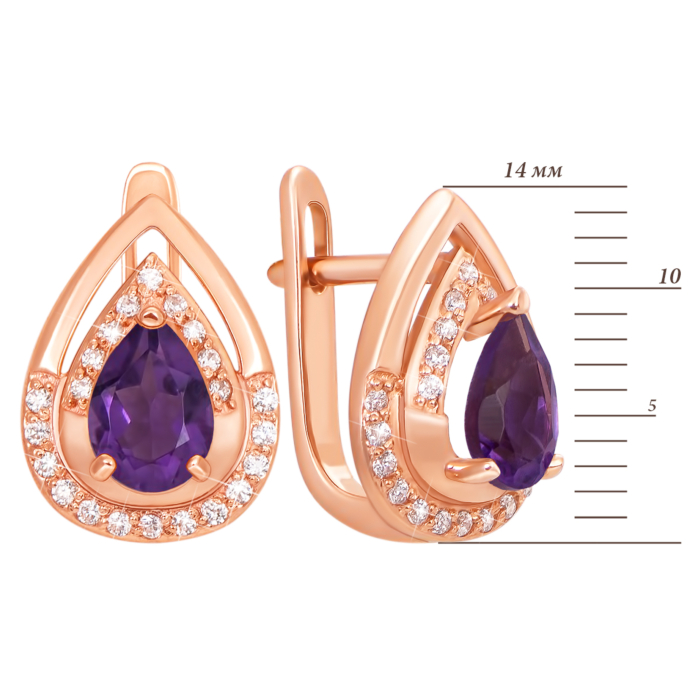 Золоті сережки з аметистом і фіанітами. Артикул 50352/ам кп