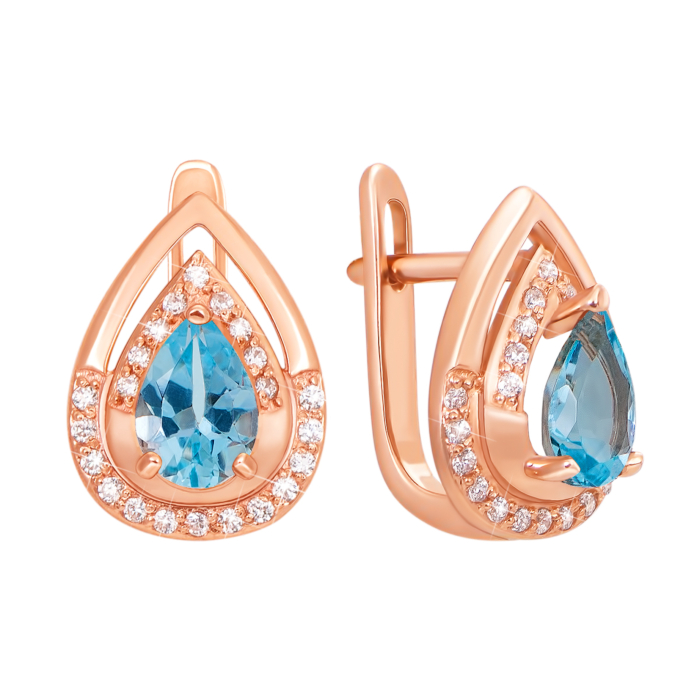 Золотые серьги с топазом и фианитами. Артикул 50352/01/0/5000