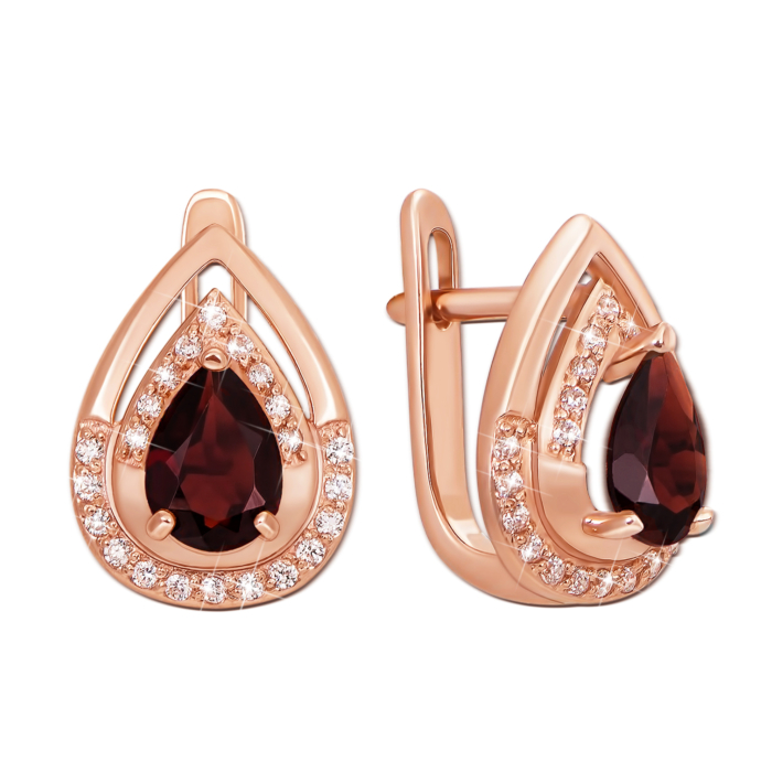 Золотые серьги с гранатом и фианитами. Артикул 50352/гр кп