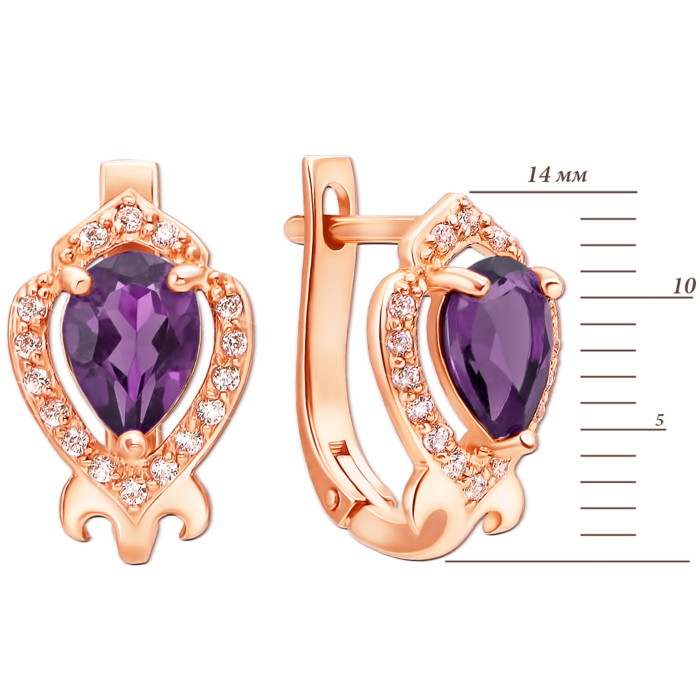 Золоті сережки з аметистом і фіанітами. Артикул 50357/ам к