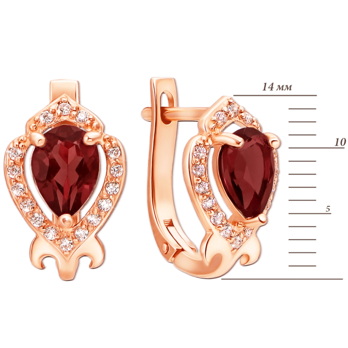 Золотые серьги с гранатом и фианитами. Артикул 50357/гр к