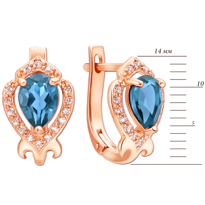 Золоті сережки з топазом і фіанітами. Артикул 50357/топ к