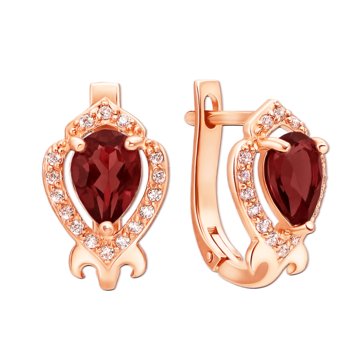 Золотые серьги с гранатом и фианитами. Артикул 50357/гр к