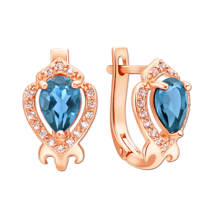 Золоті сережки з топазом і фіанітами. Артикул 50357/топ к