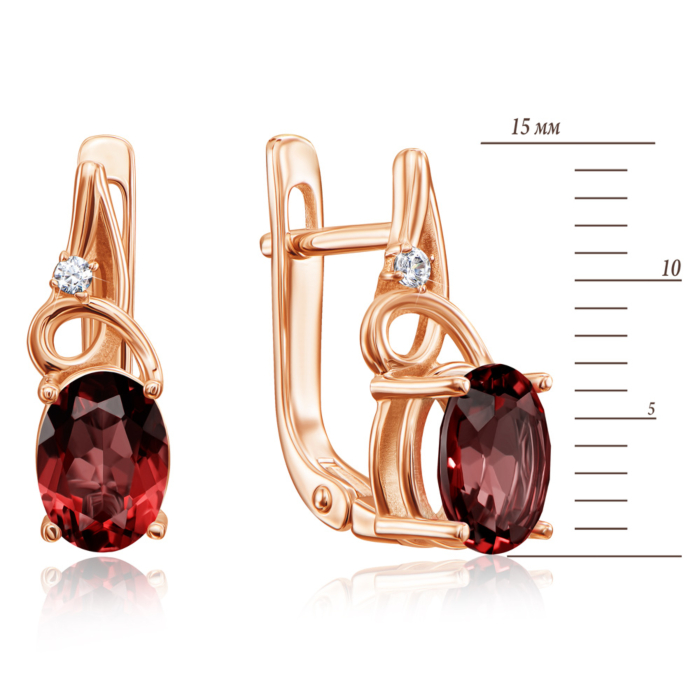 Золотые серьги с гранатом и фианитами. Артикул 50360/гр к