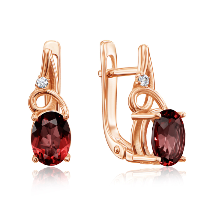 Золотые серьги с гранатом и фианитами. Артикул 50360/гр к