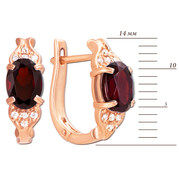Золоті сережки з гранатом і фіанітами. Артикул 50367/гр к