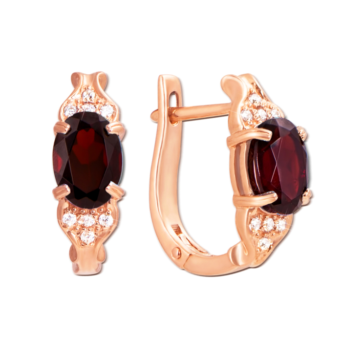 Золоті сережки з гранатом і фіанітами. Артикул 50367/гр к