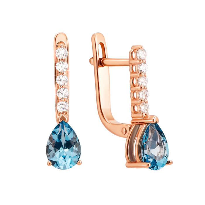 Золотые серьги с топазом и фианитами. Артикул 50376/топ к