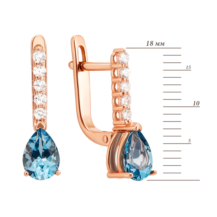 Золотые серьги с топазом и фианитами. Артикул 50376/топ к