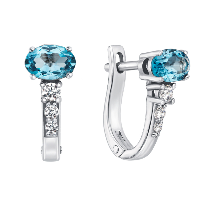 Золотые серьги с топазом и фианитами. Артикул 50380/б топ