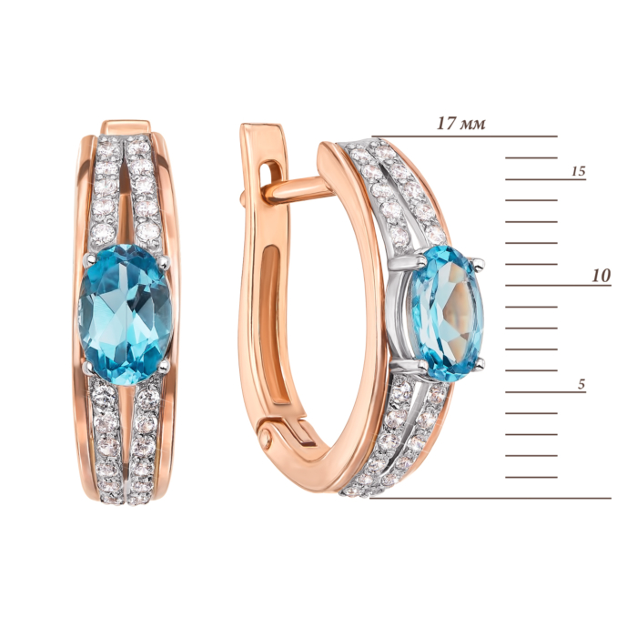 Золоті сережки з топазом і фіанітами. Артикул 50382/топ к