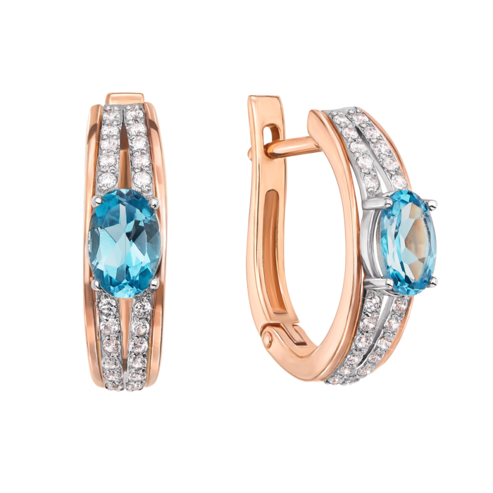 Золоті сережки з топазом і фіанітами. Артикул 50382/топ к