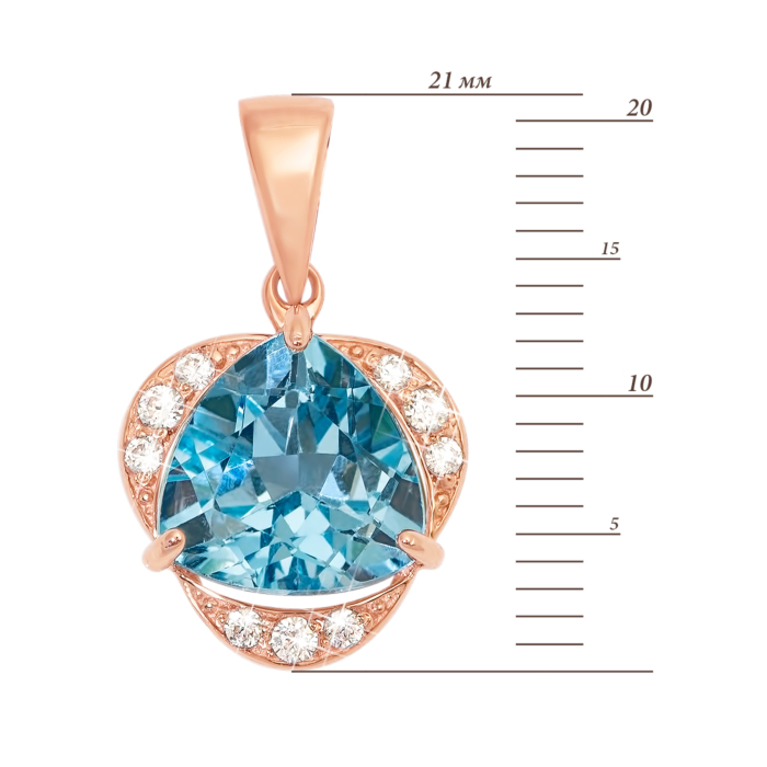 Золота підвіска з блакитним топазом і фіанітами. Артикул 50440/топ кс