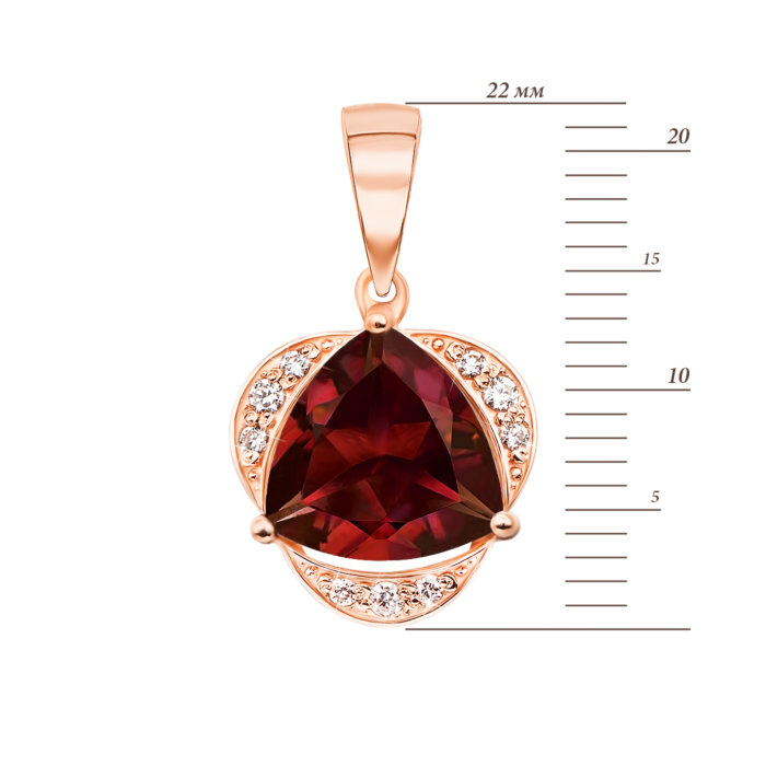 Золота підвіска з гранатом і фіанітами. Артикул 50440/01/0/5166