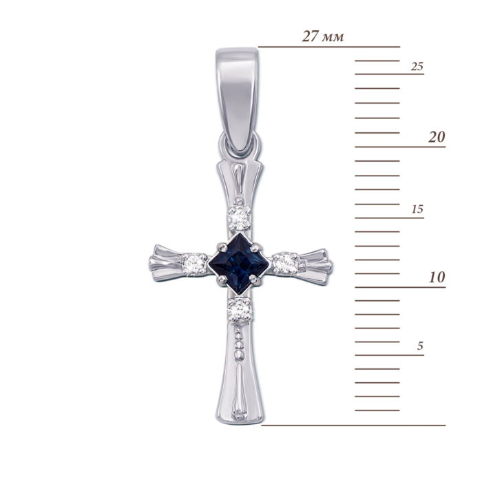 Золотой крестик с бриллиантами и сапфиром. Артикул 50931/02/1/9484