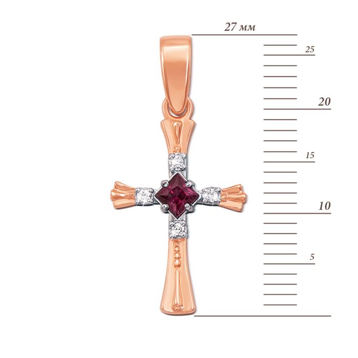 Золотий хрестик з діамантами та рубіном. Артикул 50931/14/1/9486