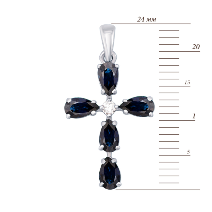 Золотий хрестик із сапфірами та діамантом. Артикул 50933/02/1/9606