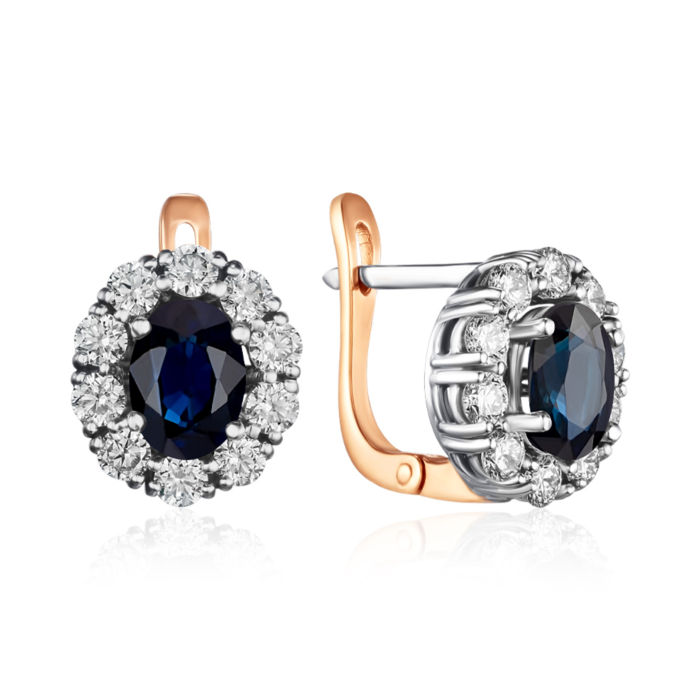Золоті сережки з сапфіром та діамантами. Артикул 51802/14/1/8359